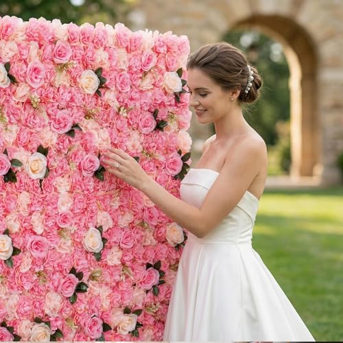 3D Flower Wall Backdrop 12 Pcs 15×15 Inch Black Dahlia - Deep Pink Rose / 6PCS-16x24