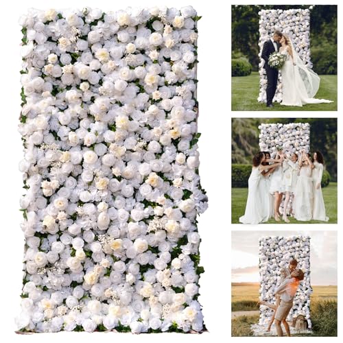 4ft*8ft Artificial Flower Wall Panels, 3D Silk Floral Wall Backdrop - Whiterose / 4ft*8ft