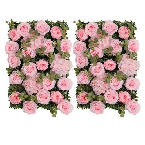 Flower Wall Backdrop 6 Panels 24x16 Inch Dusty Blue - Pink Rose / 2 Panels Set