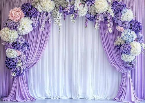 7x5ft Pink Rose Floral Flower Wall Backdrop Girls Wedding Birthday Bridal Shower Kids Portrait Background Photoshoot Cake Table Tea Party Photoshoot Decorations Photo Studio Props - 7X5FT / Purple02