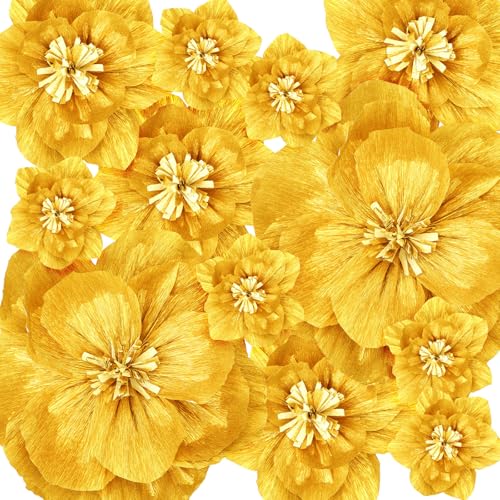 12 Pcs Giant Paper Flowers Artificial Large, White - Gold / 12