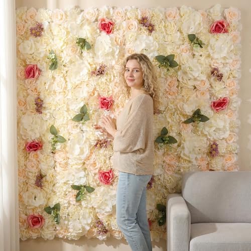 3D Flower Wall Backdrop 12 Pcs 15×15 Inch Black Dahlia - Champagne Rose / 6PCS-16x24