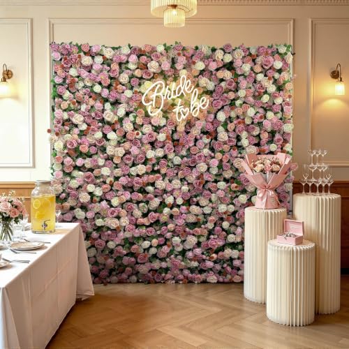 Luxury‌ Artificial Flower Wall Backdrop 5D Silk Purple Rose Flower Panel Wedding Baby Shower Party Birthday Decorative Quick Assembly - Purple