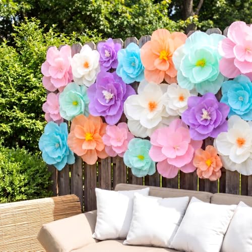 12 Pcs Giant Paper Flowers Artificial Large, White - Candy Colors / 18