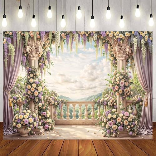 7x5ft Pink Rose Floral Flower Wall Backdrop Girls Wedding Birthday Bridal Shower Kids Portrait Background Photoshoot Cake Table Tea Party Photoshoot Decorations Photo Studio Props - 7X5FT / Multi01