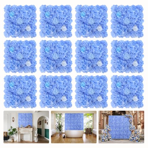 Flower Wall Backdrop 12pcs 16.5"x16.5"Artificial Floral Panels-Pink - Light Blue / 16.5inch