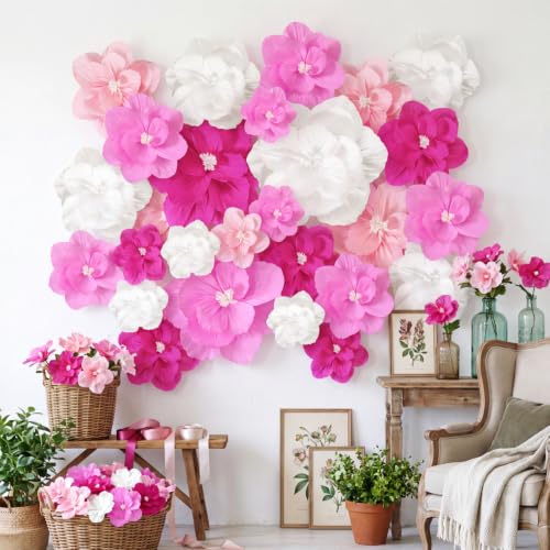 12 Pcs Giant Paper Flowers Artificial Large, White - Pink Gradient / 18