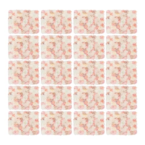 20 Pcs Artificial Floral Backdrop 3D Silk Rose Flower Wall Panel 60x40CM Flower Wall Background Wall-Mount Floral Wall Arrangement for Home Decoration (Light Pink) - Apricot Pink