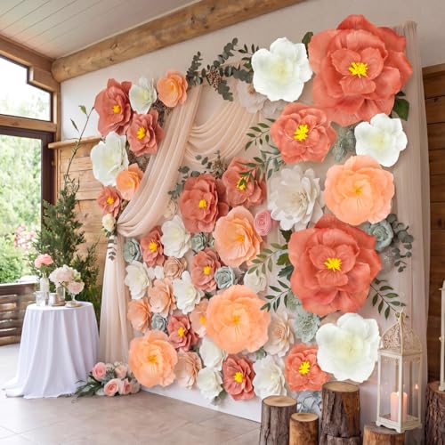 12 Pcs Giant Paper Flowers Artificial Large, White - Pink White / 18