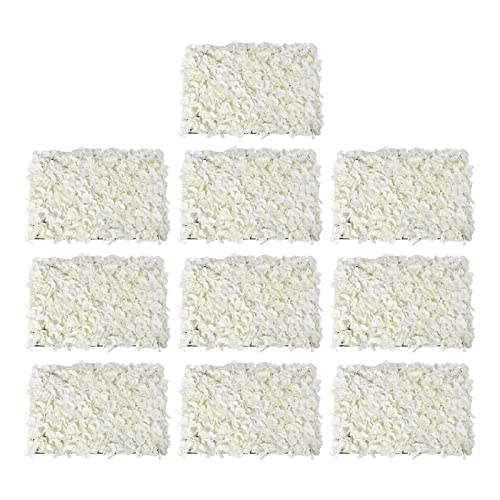 LOYALHEARTDY 4 Pack Artificial Flower Wall Panels 24" x 16" Blue & White Faux Hydrangea and Rose Artificial Flower Backdrop Panels for Wedding Party Event Flower Wall Decor - 10pcs, Milky-white