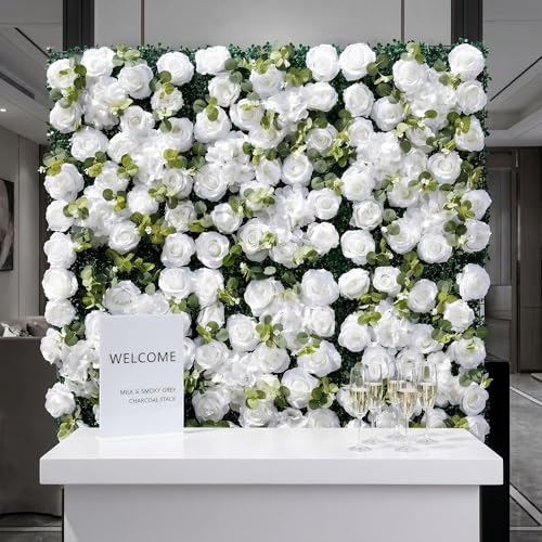 Flower Wall Backdrop 6 Panels 24x16 Inch Dusty Blue - Ivory White Rose / 6 Panels Set