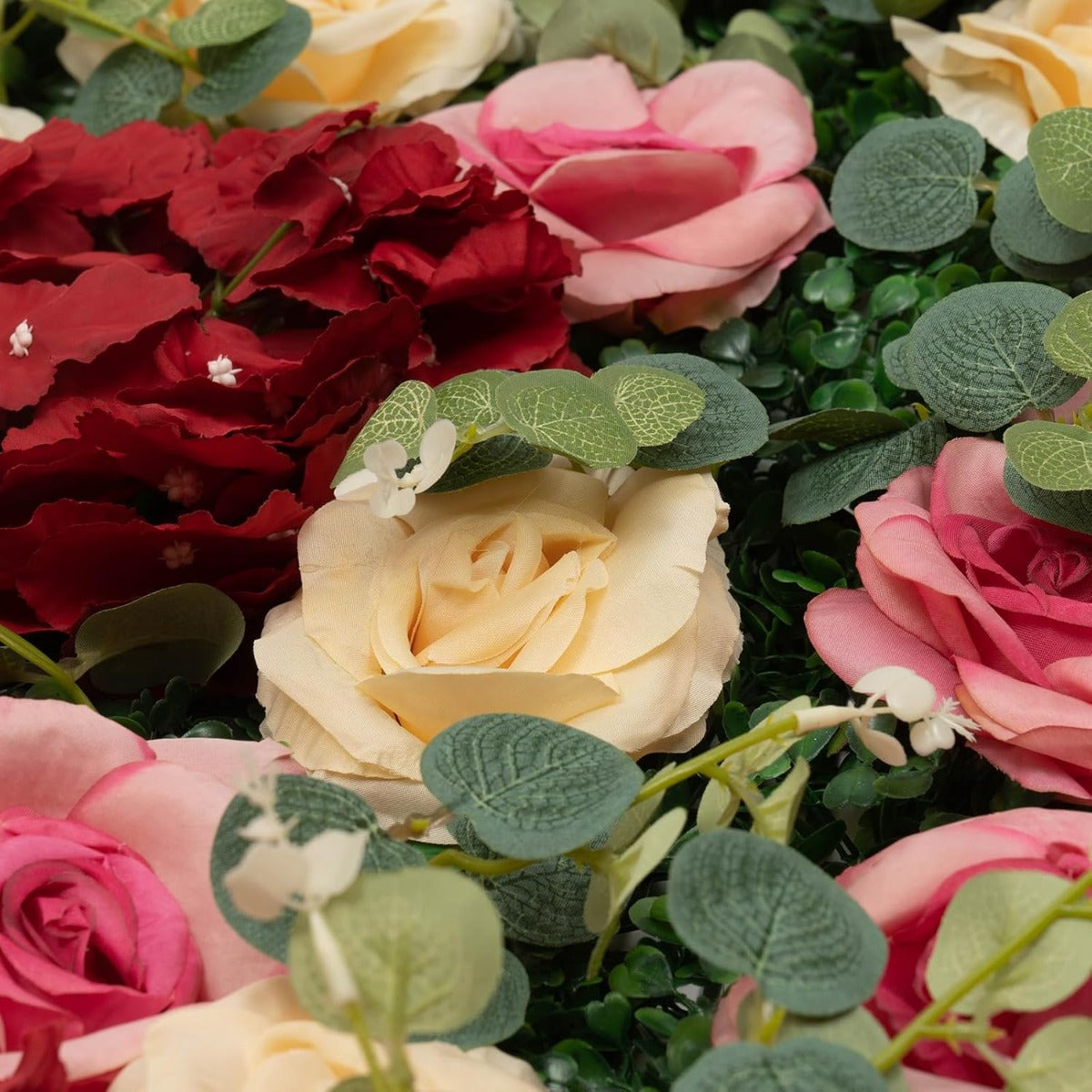 Flower Wall 12pcs 23.62/'' X 15.75/'' 0.79/'' Lifelike Rose & Hydrangea Artificial Flowers Panel Silky Fabric Floral Mat Greenery Eucalyptus Backdrop Decor