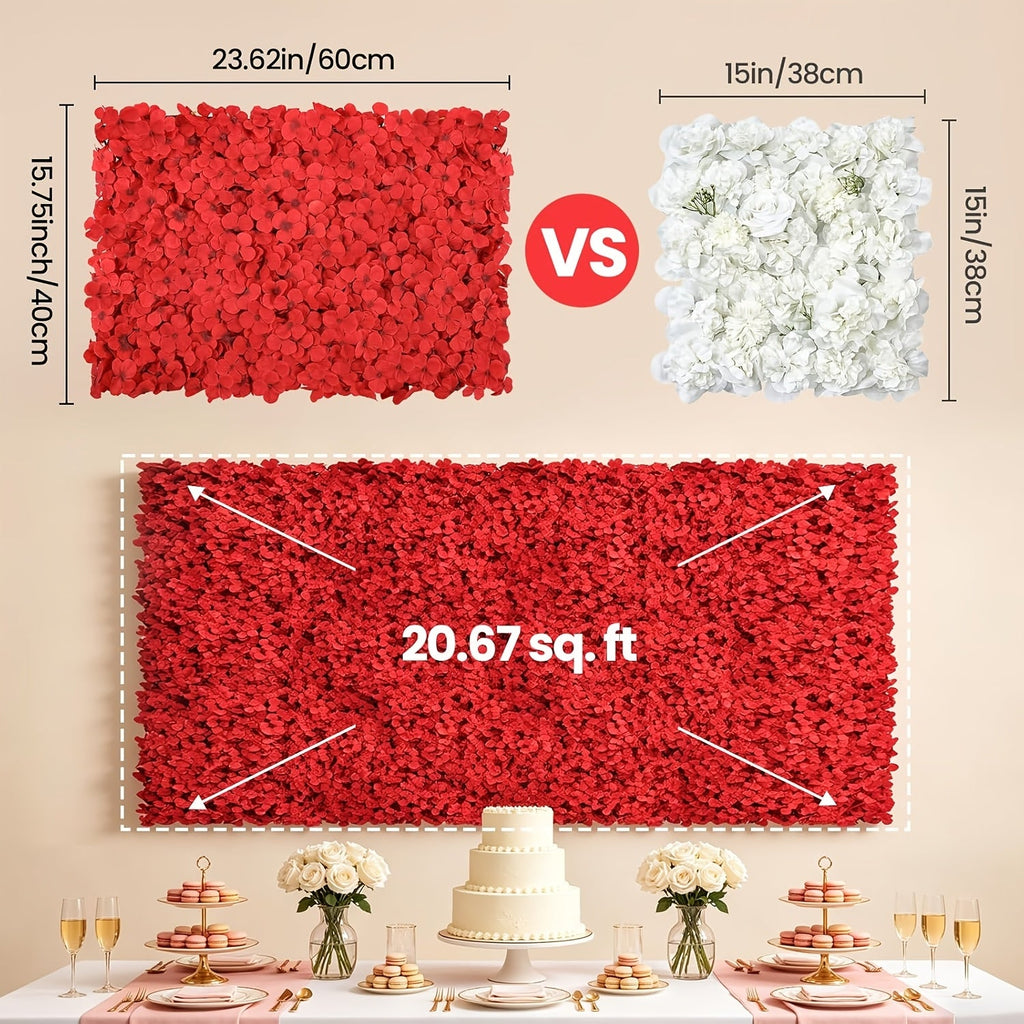 8pcs Red Flower Wall Panels - 3D Realistic Artificial Flower Backdrop, Dense No-Gap Floral Decor for Weddings, Baby Showers, Bridal Showers, Parties, Photography Background, Home & Event Use, Reusable And Easy to Install