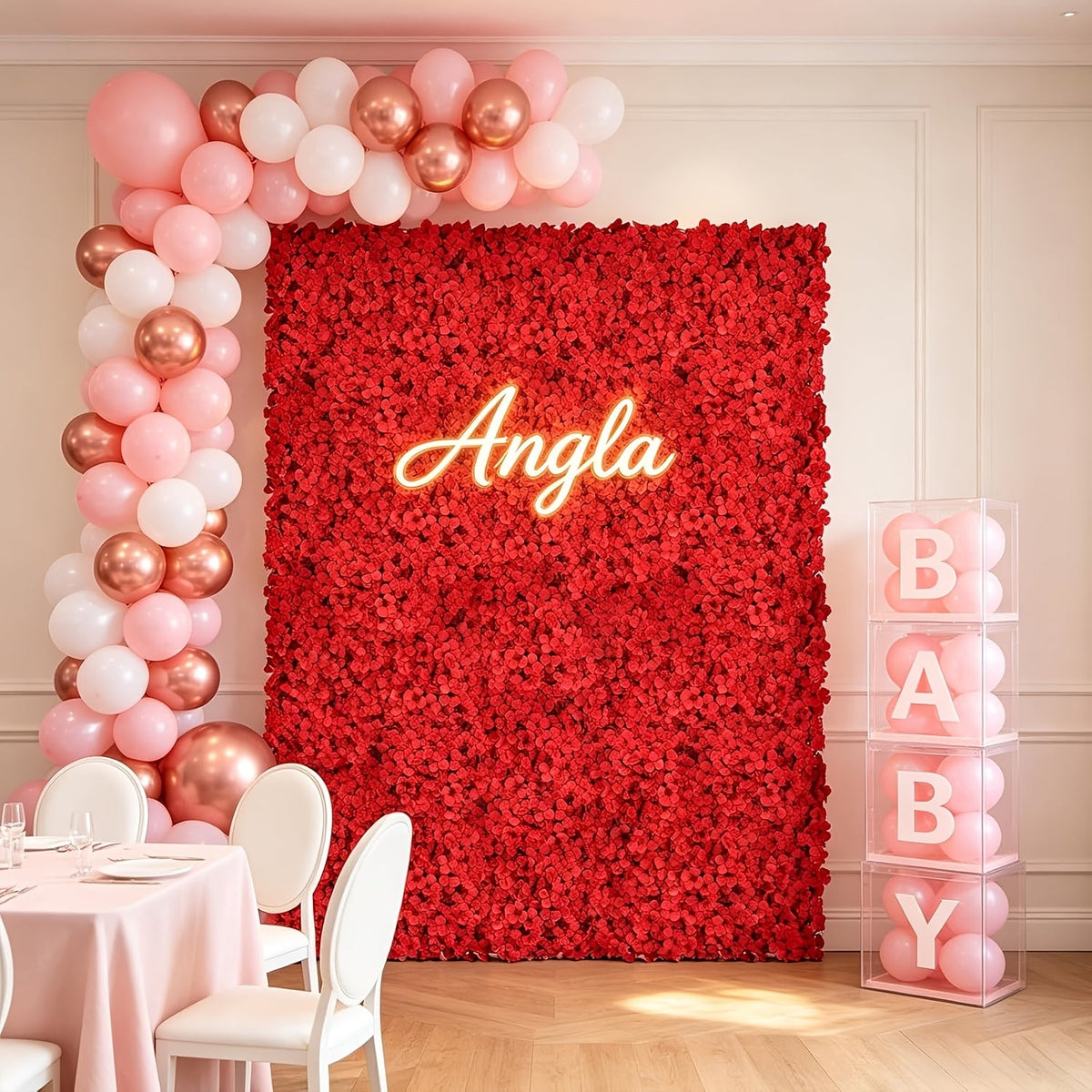 8pcs Red Flower Wall Panels - 3D Realistic Artificial Flower Backdrop, Dense No-Gap Floral Decor for Weddings, Baby Showers, Bridal Showers, Parties, Photography Background, Home & Event Use, Reusable And Easy to Install