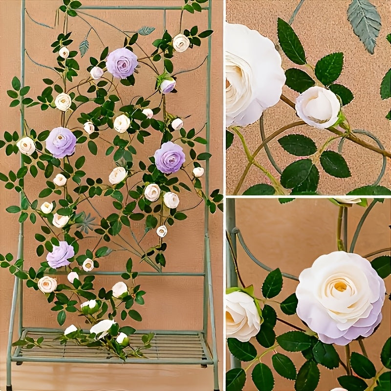3pcs Outdoor Artificial Mini Tea Rose Fake Flower Vine, Air Conditioner Pipe Cover Decorative Vine, Wall Wire Concealer Wall-Mounted Green Plant Flower Wall Landscape Plastic Plant, Suitable for Christmas, Thanksgiving, Valentine's Day