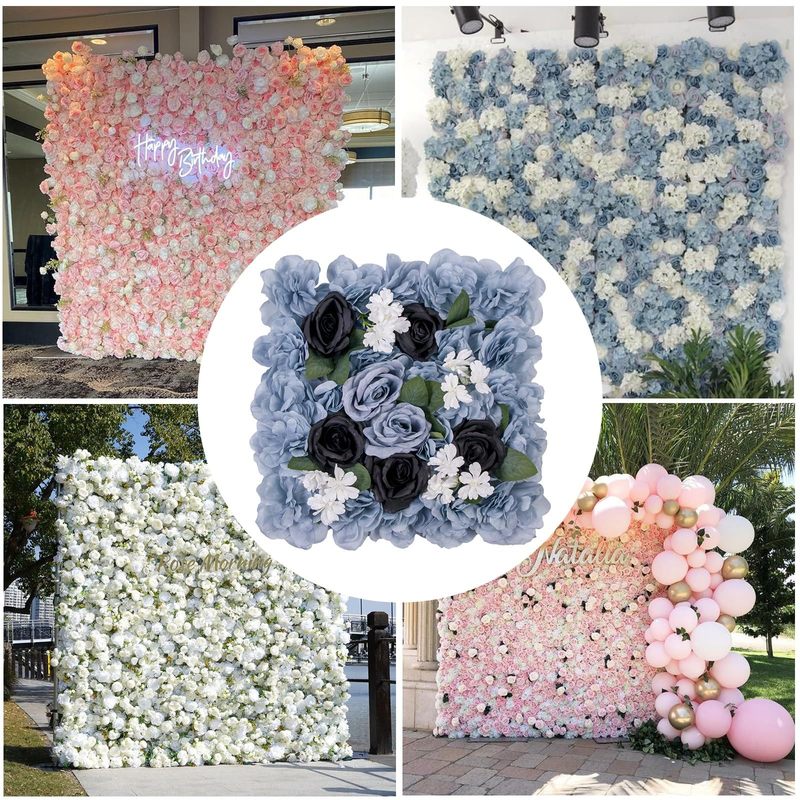 MilleLoom 3D Flower Wall Panels - 15x15 Inch Artificial Silk Rose Backdrop with Mesh Backing | Seamless Design for Wedding, Baby Shower, Valentine's Day and Party D r, Blue