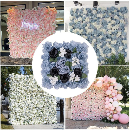 MilleLoom 3D Flower Wall Panels - 15x15 Inch Artificial Silk Rose Backdrop with Mesh Backing | Seamless Design for Wedding, Baby Shower, Valentine's Day and Party D r, Blue