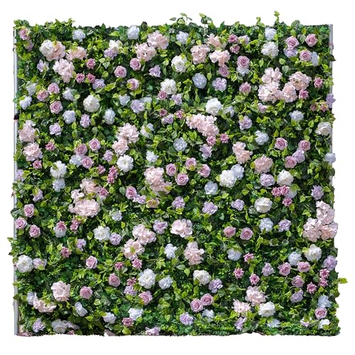 Flower Wall, Silk Artificial Flower Wall Backdrop for Wedding, Party and Home Decor, Fake Floral Panels for Bridal, White and Gold, 8 x 8ft - Pink and Purple / 8 ft x 8 ft