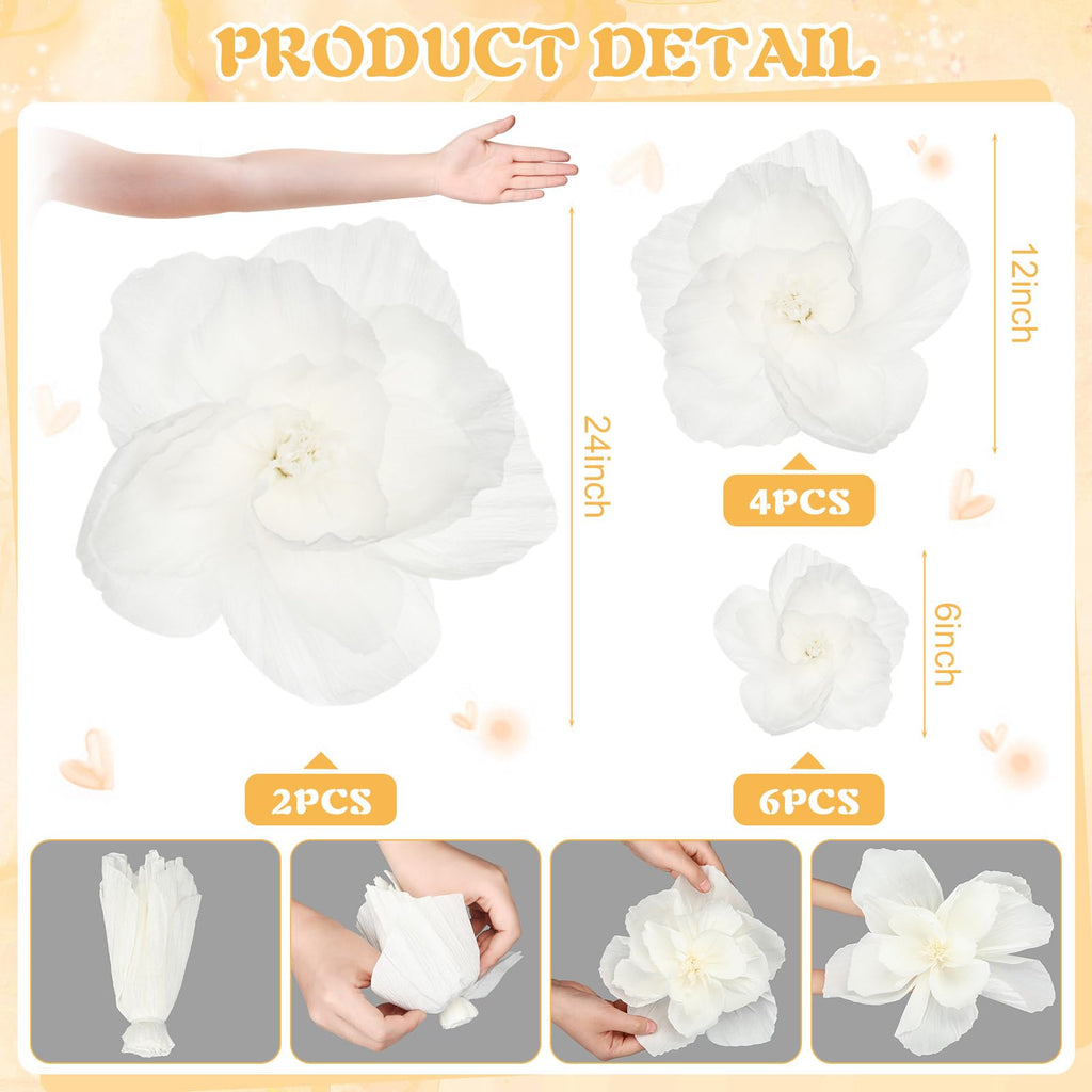 12 Pcs Giant Paper Flowers Artificial Large, White