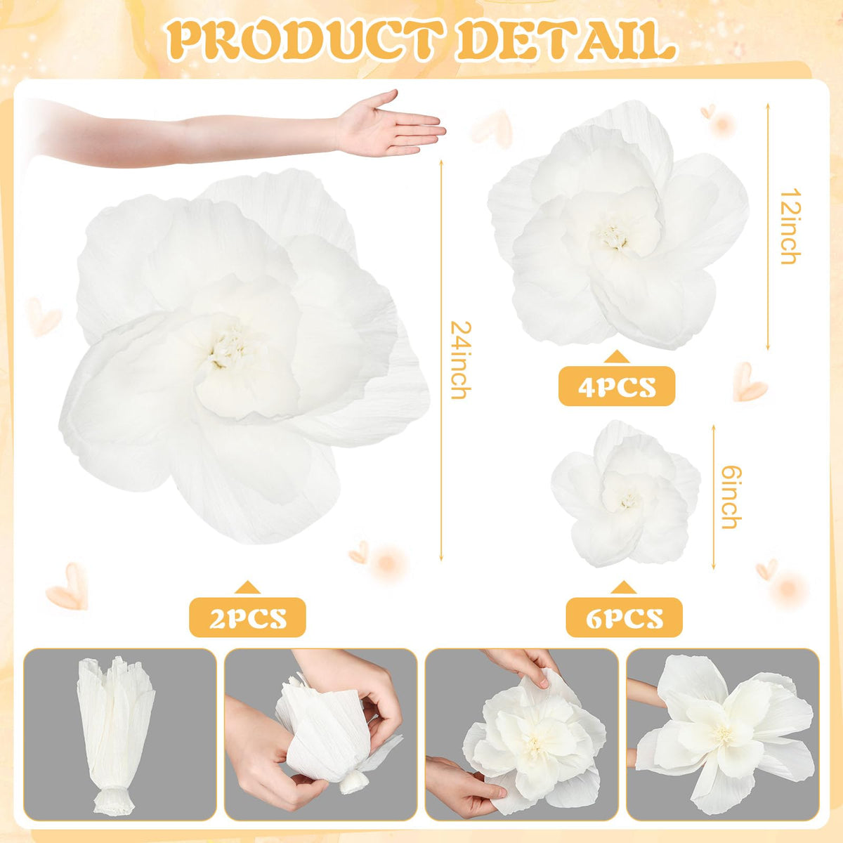 12 Pcs Giant Paper Flowers Artificial Large, White