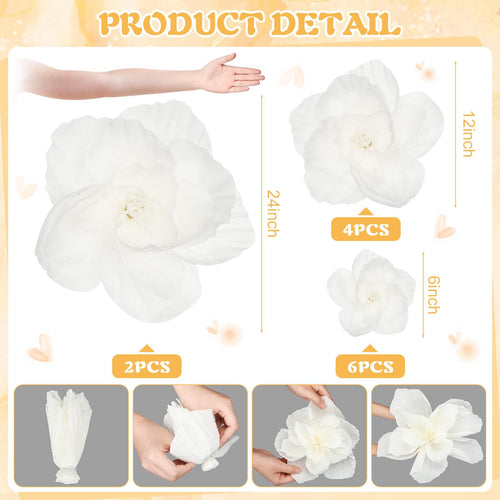 12 Pcs Giant Paper Flowers Artificial Large, White
