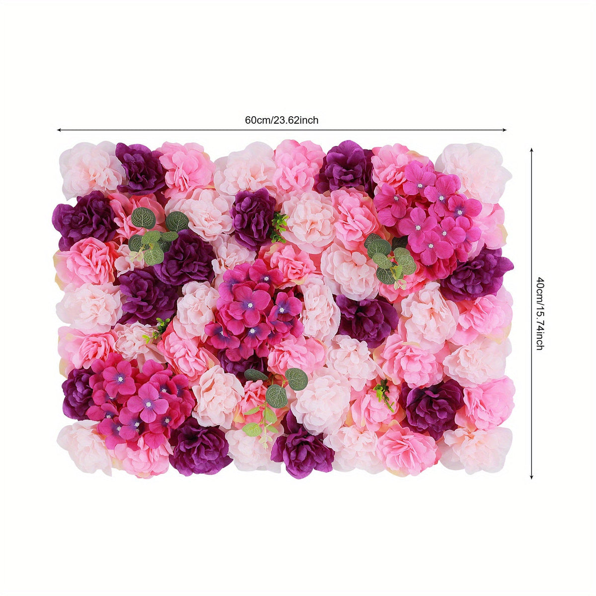 Artificial Flower Wall Decor Set, Pink Purple Dahlia Hydrangea Eucalyptus Flowers for Indoor Outdoor Home Wedding Party Decor, 23.62x15.75inch Each Panel