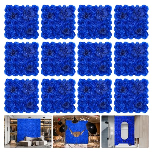 12pcs Flower Wall Backdrop16.5 x16.5 Artificial Floral Panels-White - Bright Blue / 16.5inch