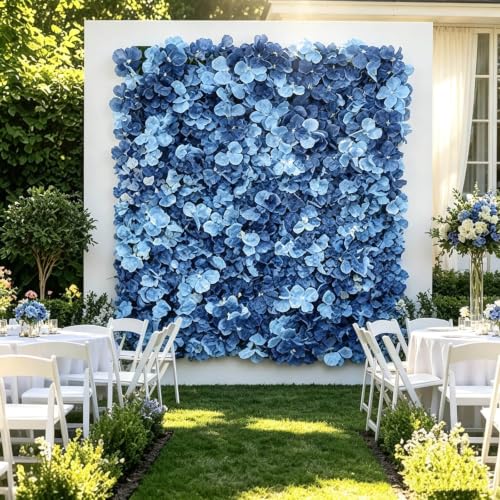 Efavormart 11 Sq ft. | Pink/Cream UV Protected Hydrangea Flower Wall Mat Backdrop - 4 Artificial Panels - Dusty Blue