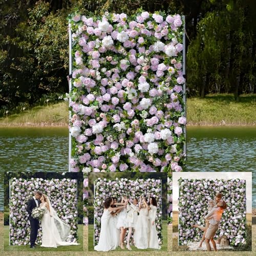 4ft*8ft Artificial Flower Wall Panels, 3D Silk Rose White Floral Backdrop - Pinkchico / 4ft*8ft
