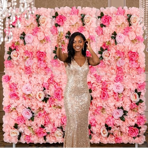 3D Flower Wall Backdrop 12 Pcs 15×15 Inch Black Dahlia - Soft Pink Rose / 6PCS-16x24