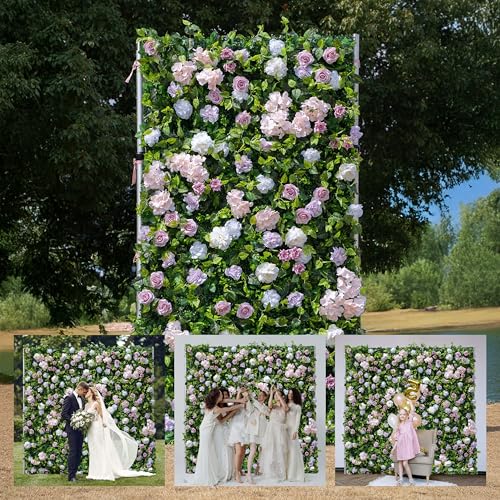 4ft*8ft Artificial Flower Wall Panels, 3D Silk Rose White Floral Backdrop - Pinkmem / 4ft*8ft