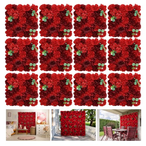 Flower Wall Backdrop12pcs 16.5"x16.5" Floral Wall-Gold - Red / 16.5inch