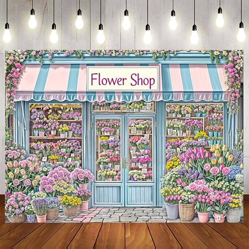 7x5ft Pink Rose Floral Flower Wall Backdrop Girls Wedding Birthday Bridal Shower Kids Portrait Background Photoshoot Cake Table Tea Party Photoshoot Decorations Photo Studio Props - 7X5FT / Flower Shop