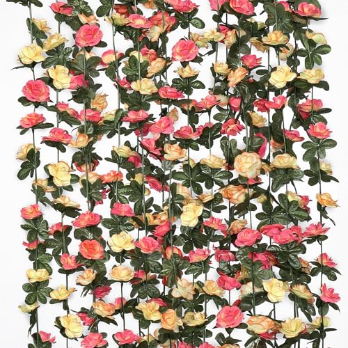 9 Pack 72 FT Artificial Flower Garland Fake Pink Roses Vines Silk Flowers - Champagne / 9pcs