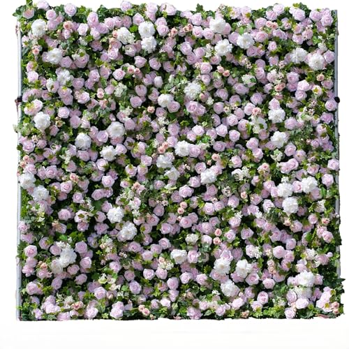 Flower Wall, Silk Artificial Flower Wall Backdrop for Wedding, Party and Home Decor, Fake Floral Panels for Bridal, White and Gold, 8 x 8ft - Pink and White / 8 ft x 8 ft