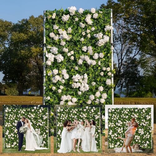 4ft*8ft Artificial Flower Wall Panels, 3D Silk Rose White Floral Backdrop - Whitehar / 4ft*8ft