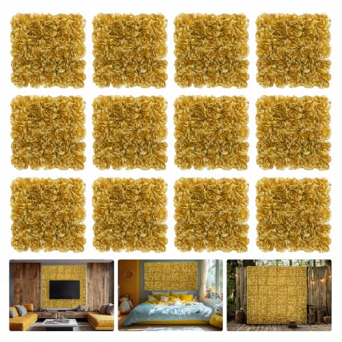 Flower Wall Backdrop12pcs 16.5"x16.5" Floral Wall-Gold - Gold / 16.5inch