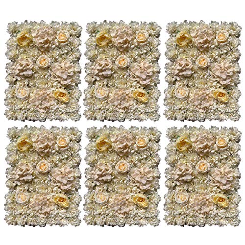 LOYALHEARTDY 4 Pack Artificial Flower Wall Panels 24" x 16" Blue & White Faux Hydrangea and Rose Artificial Flower Backdrop Panels for Wedding Party Event Flower Wall Decor - 6 Pcs, Khaki
