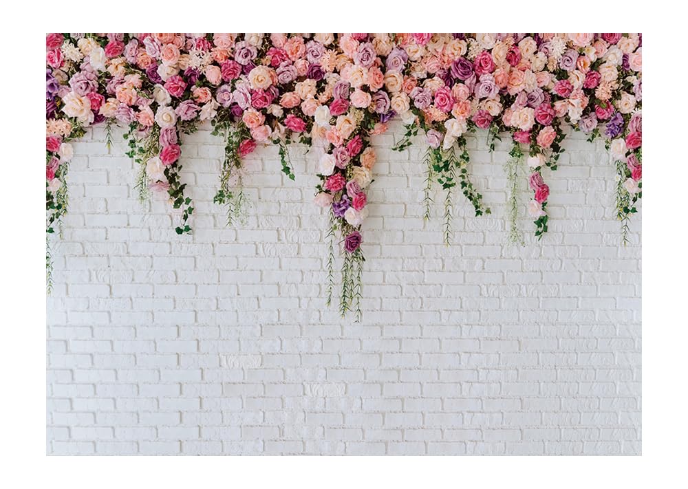 7x5ft Pink Rose Floral Flower Wall Backdrop Girls Wedding Birthday Bridal Shower Kids Portrait Background Photoshoot Cake Table Tea Party Photoshoot Decorations Photo Studio Props