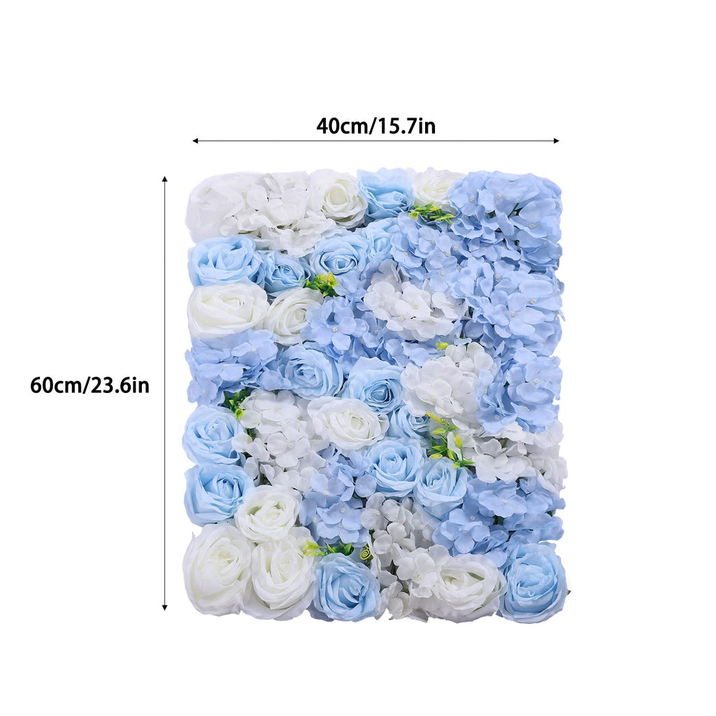 LOYALHEARTDY 4 Pack Artificial Flower Wall Panels 24" x 16" Blue & White Faux Hydrangea and Rose Artificial Flower Backdrop Panels for Wedding Party Event Flower Wall Decor