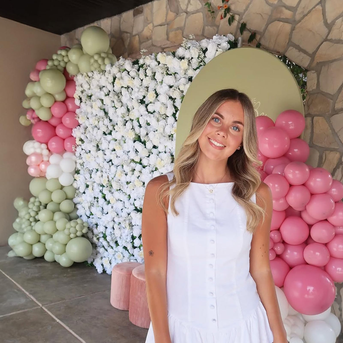 4ft*8ft Artificial Flower Wall Panels, 3D Silk Rose White Floral Backdrop