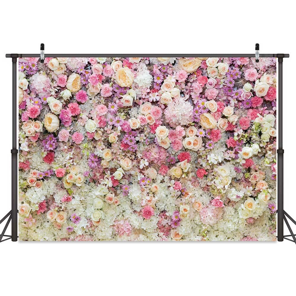 7x5ft Pink Rose Floral Flower Wall Backdrop Girls Wedding Birthday Bridal Shower Kids Portrait Background Photoshoot Cake Table Tea Party Photoshoot Decorations Photo Studio Props