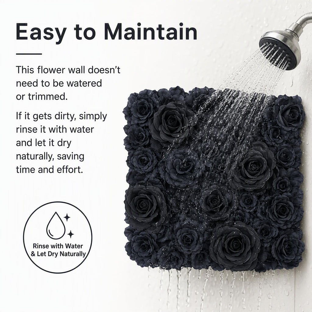 Flower Wall Panels 12PCS Artificial Flowers Decoration Black Fake Rose Wall Background Arrangements Large Silk Floral Backdrop for Indoor And Outdoor Wedding Decor, Party,Villa, Garage,Funeral (12)