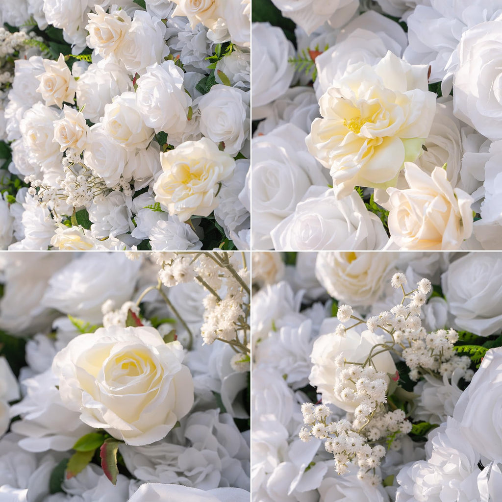 4ft*8ft Artificial Flower Wall Panels, 3D Silk Rose White Floral Backdrop