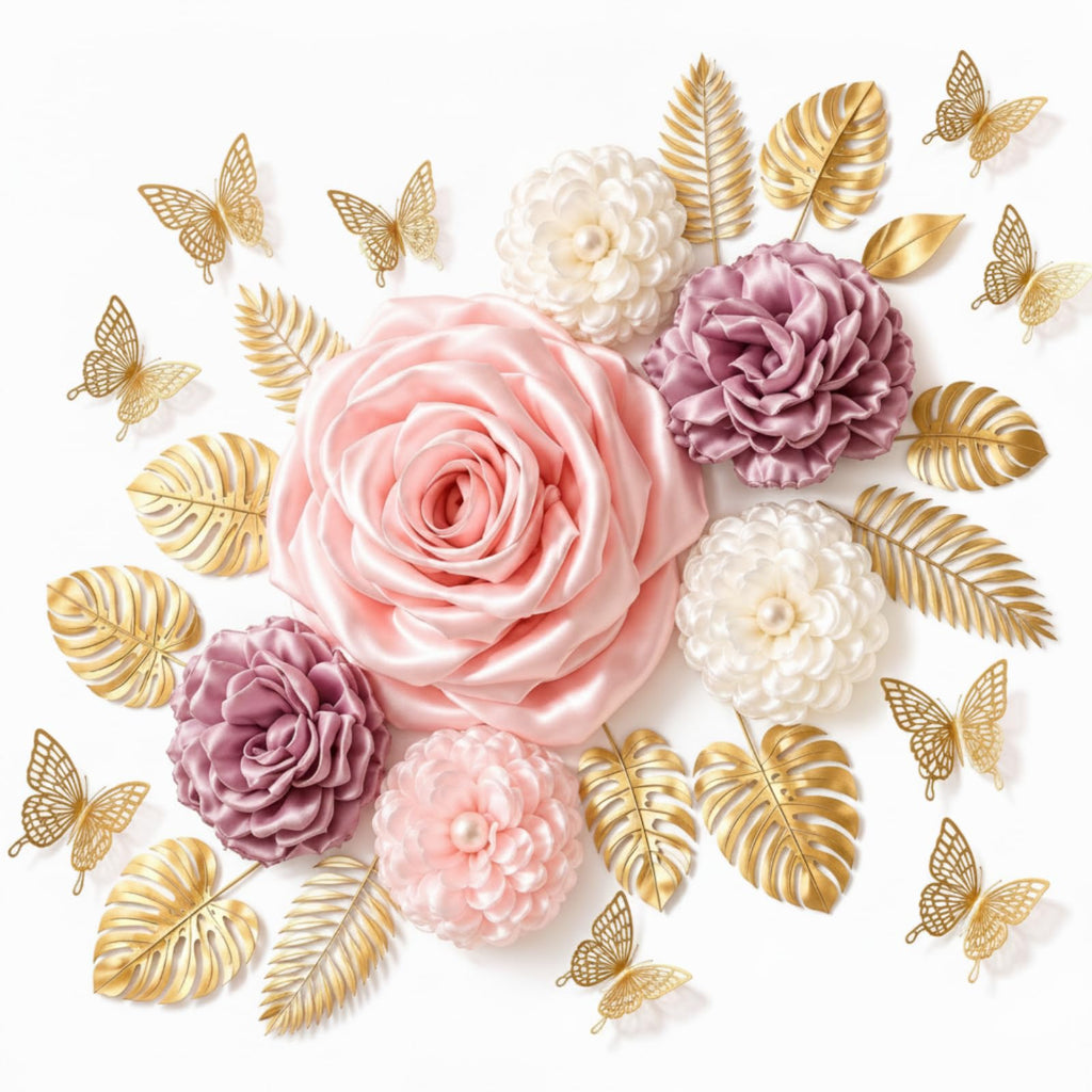 U'Artlines Artificial Flower Wall Panel 4 Pcs Silk Floral Backdrop Pink