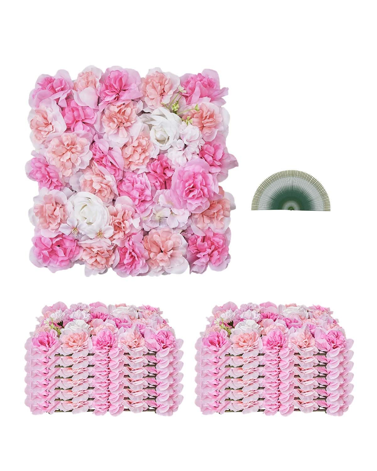 Flower Wall Backdrop 12pcs 16.5"x16.5"Artificial Floral Panels-Pink