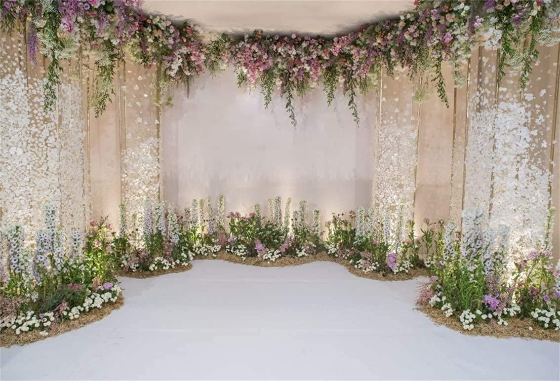 Champagne White Wedding Flower Backdrop 5ftx3.74ft Artificial Floral Backdrop Wall Panels for Bridal Shower Birthday Party Decor