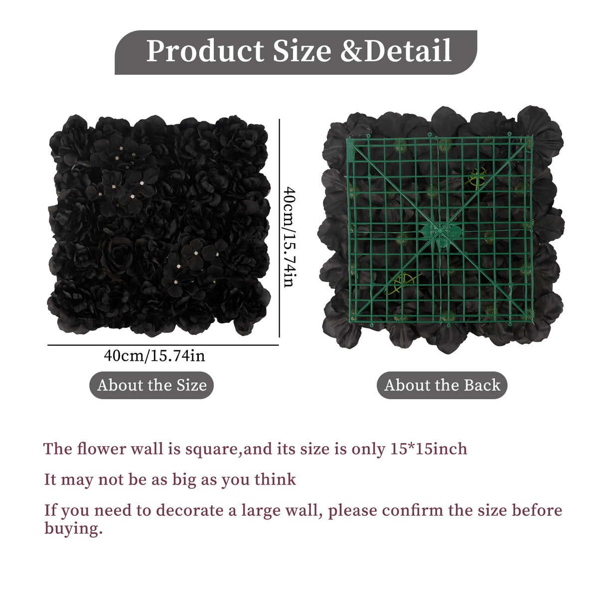 3D Flower Wall Backdrop 12 Pcs 15×15 Inch Black Dahlia