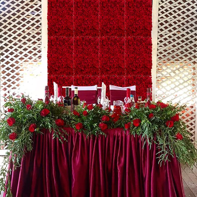 BLOSMON Red Flower Wall Backdrop for Wedding Decor, 12 Pcs, 24 x 16 Inches