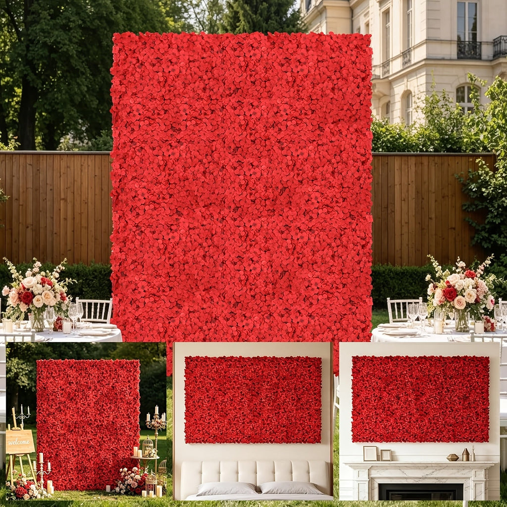 8pcs Red Flower Wall Panels - 3D Realistic Artificial Flower Backdrop, Dense No-Gap Floral Decor for Weddings, Baby Showers, Bridal Showers, Parties, Photography Background, Home & Event Use, Reusable And Easy to Install